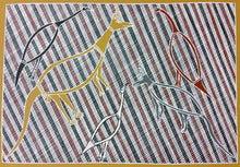 Peinture "Kangourou, Wallaby et 3 Ibis" de Daniel Warrulukuma
