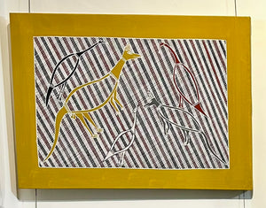 Peinture "Kangourou, Wallaby et 3 Ibis" de Daniel Warrulukuma
