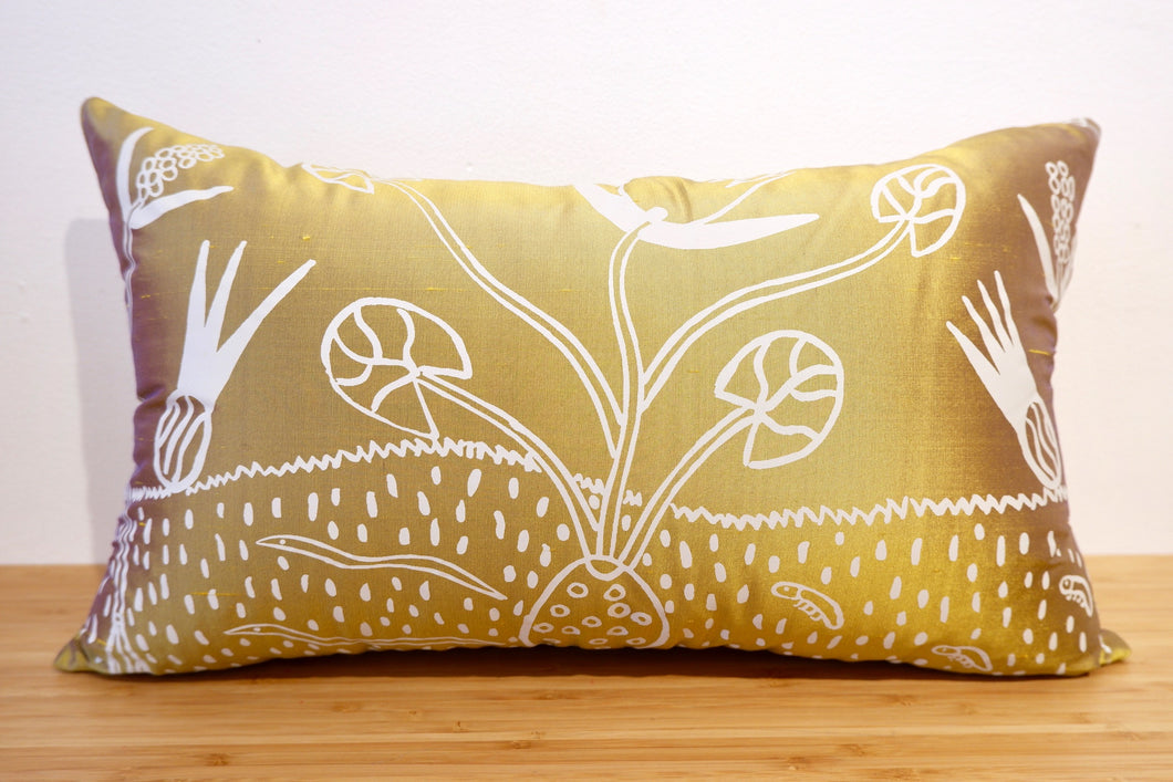 'Kurrulk Kare (Going Underground / Sous-Terre)' cushion by Jennifer Wurrkidj - Gold, 30x50cm