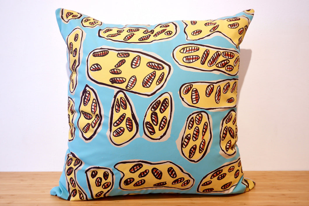 Cushion 'Narduk Kunred (My country/Mon pays)' by Helen Lanyinwanga - Light blue, 60x60cm